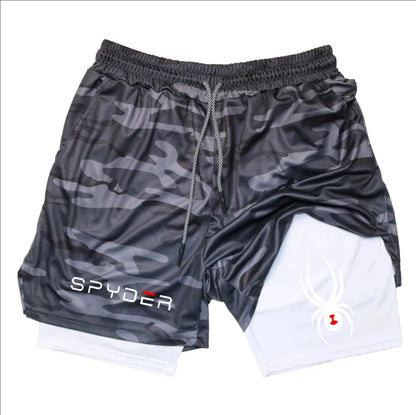 Y2K Performance Shorts Men Spider Printed GYM Casual Sports Compression Shorts Workout Running Mesh 2 In 1 Sport Short Pants