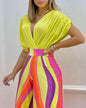Women Print Suit Pullover Batwing Sleeve V-Neck Top Wide Leg Pants Set Two Piece Set New Loose Casual Women's Clothing Summer