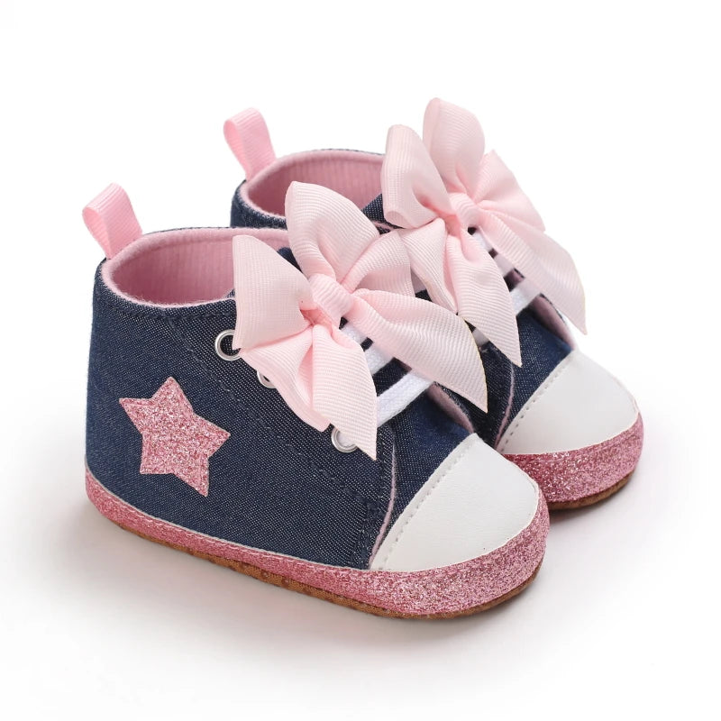 Lucky Blue Newborn Infant Toddler Boy Girl Casual Breathable Soft Cloth Bottom  Anti-slip PU Leather First Walkers Canvas Shoes