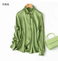Tajiyane Women's 93% Mulberry Silk 7% Spandex 19 momme satin Silk Buttons long sleeve shirt Top Blouse office work chemise femme
