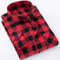 Men's Slim-fit Casual Brushed Flannel Contrast Plaid Shirt Single Patch Chest Pocket Comfortable Soft Long Sleeve Gingham Shirts