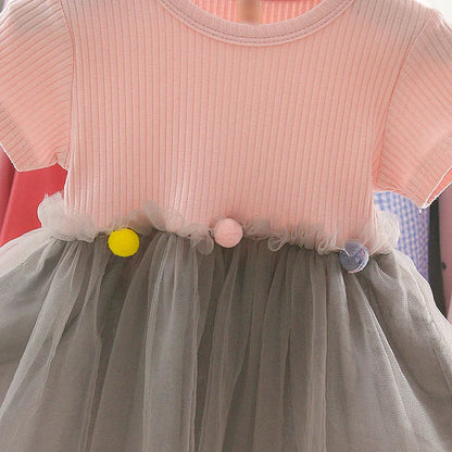 New Baby Girl Dress Summer Newborn Baby Clothes Patchwork Princess Mesh Dress For Girl 1 Year Birthday Infant Baptism Clothing