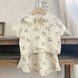 Korean Style Children Clothing Set Short Sleeved Cotton Printed T-Shirt+ Shorts Newborn Baby Girls Clothing Suit For Summer