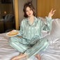 Women Casual Luxury Pajamas Thin Pajamas Female Sleepwear New Elegant Ladies Faux Silk Polyester Dots Pajama Sets Sexy Home wear