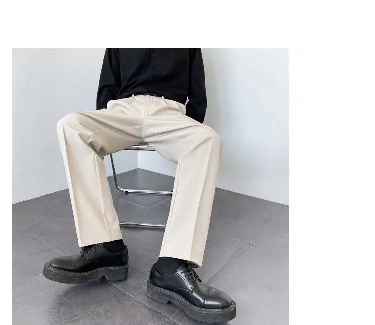 Spring Summer New Men Straight Casual Pants Korean Loose Suit Trousers Baggy White Elegant Pant Male Streetwear Y2k Men Clothing