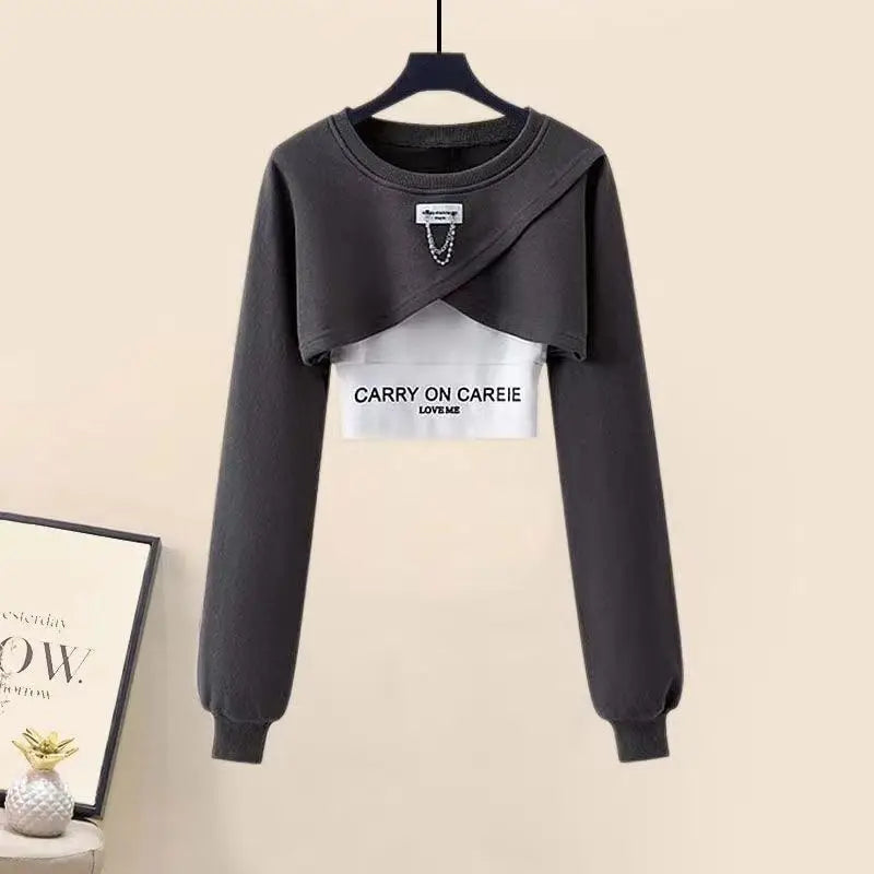 Spring and Autumn Set Women's 2026 Korean Loose Fashion Top Casual Work Pants Age Reducing Three Piece Set