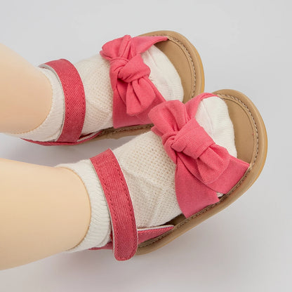 KIDSUN Summer Baby Beach Sandals Bow-knot Rubber Sole Anti-Slip Newborn Princess Toddler Crib First Walkers Baby Girls Shoes