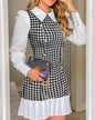 Women's Dresses 2026 Spring Fashion Houndstooth Button Decor Puff Sleeve Ruffle Hem Elegant Turn-Down Collar Daily A Line Dress