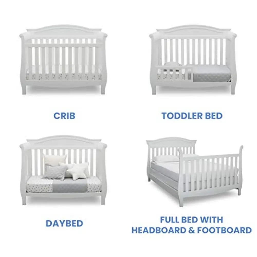 Convertible 4-in-1 Baby Crib Bianca White Toddler Daybed Full Size Rails Solid Pine Wood JPMA Certified Nursery Collection