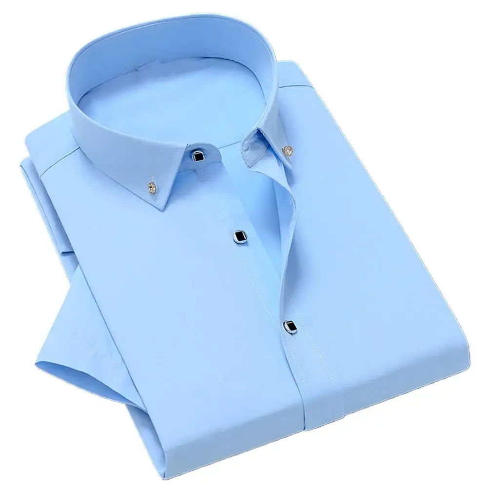 White Men Business Shirt  Pure Colors Breathable Men Shirt Short Sleeve Formal Top