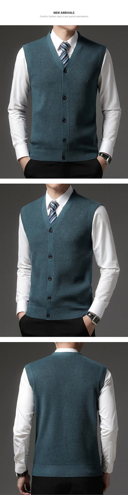 Men's Winter Knit Sweater Vest Young Men's Solid Color All-in-one Wool Vest Cardigan Top Men's Wear