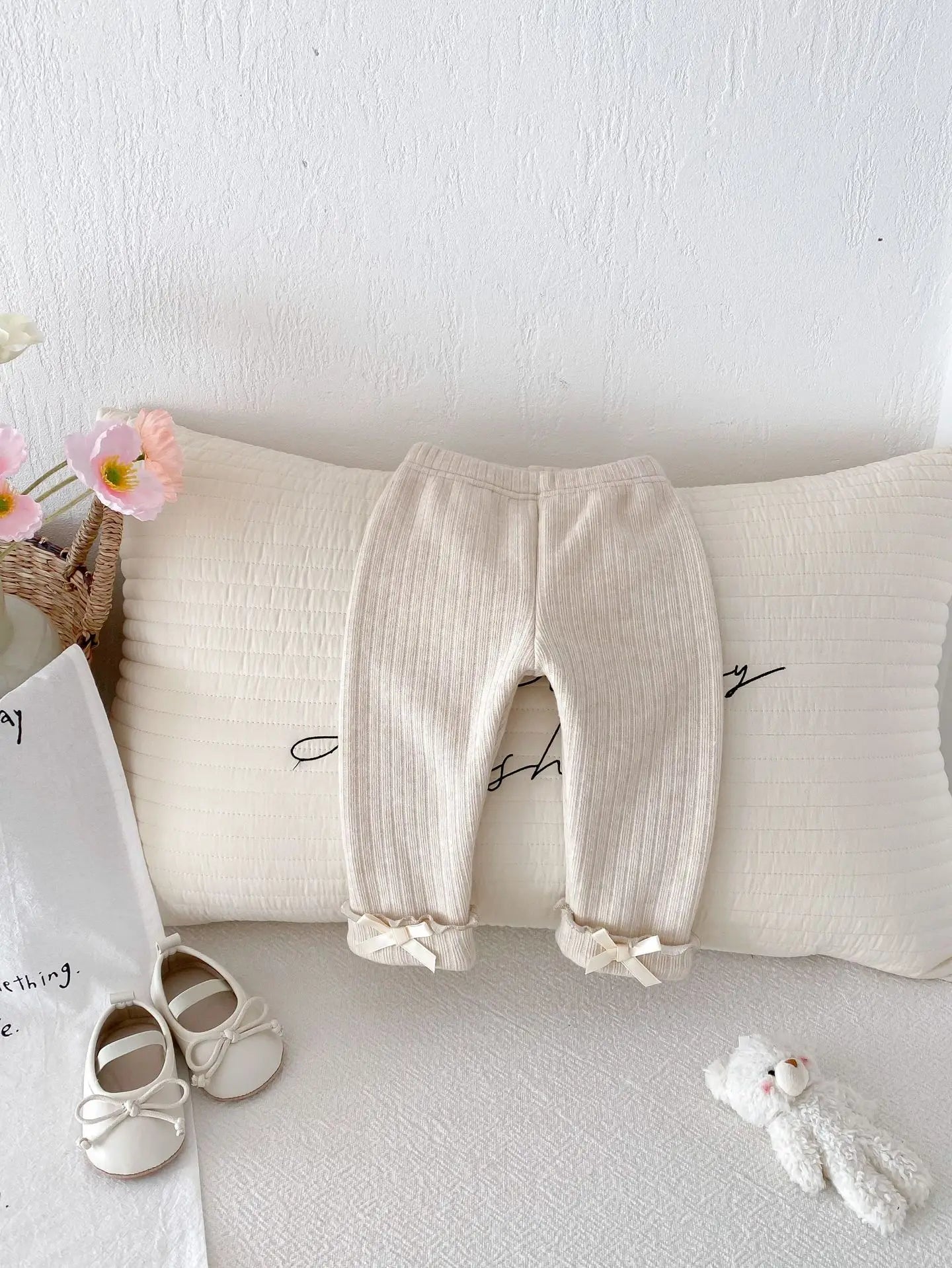 2025 Winter New Baby Plus Velvet Thick Leggings Cotton Girls Cute Bow Warm Trousers Infant Fleece Casual Pants Toddler Clothes