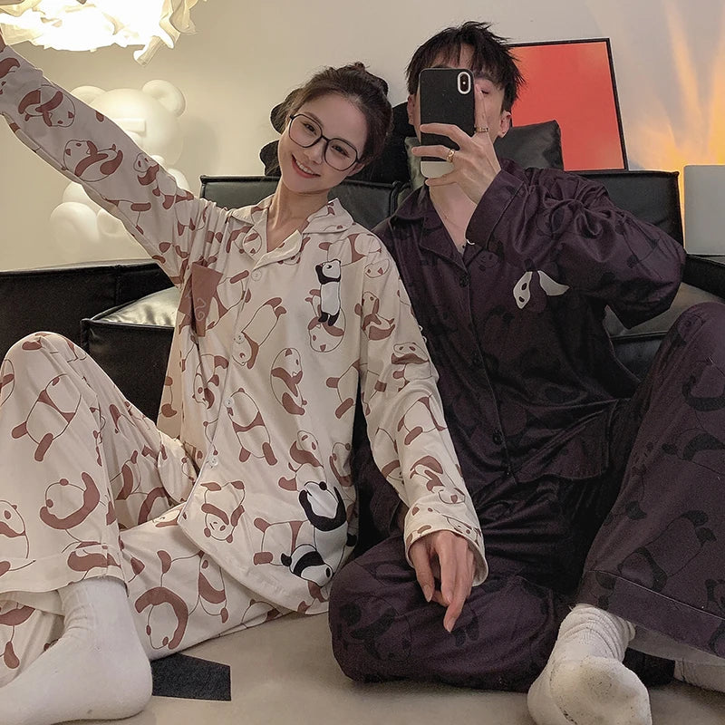 Pajama Women Pajama Man Set Cotton Plus Size Spring Autumn Long-sleeved Korean Cardigan Casual V-neck Nightwear Couple Pyjama