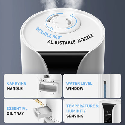 SEJOY Humidifiers for Bedroom Large Room, 9L/2.4Gal Cool Mist Top Fill Humidifier with Essential Oil 360°Nozzle for Baby Office