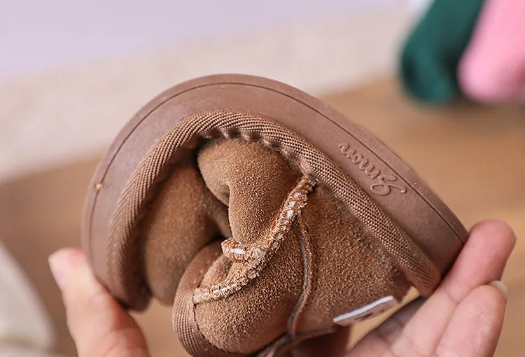 2025 New Winter Baby Snow Boots leather Warm Plush Little Boys Shoes Non-slip Fashion Toddler Girls Boots