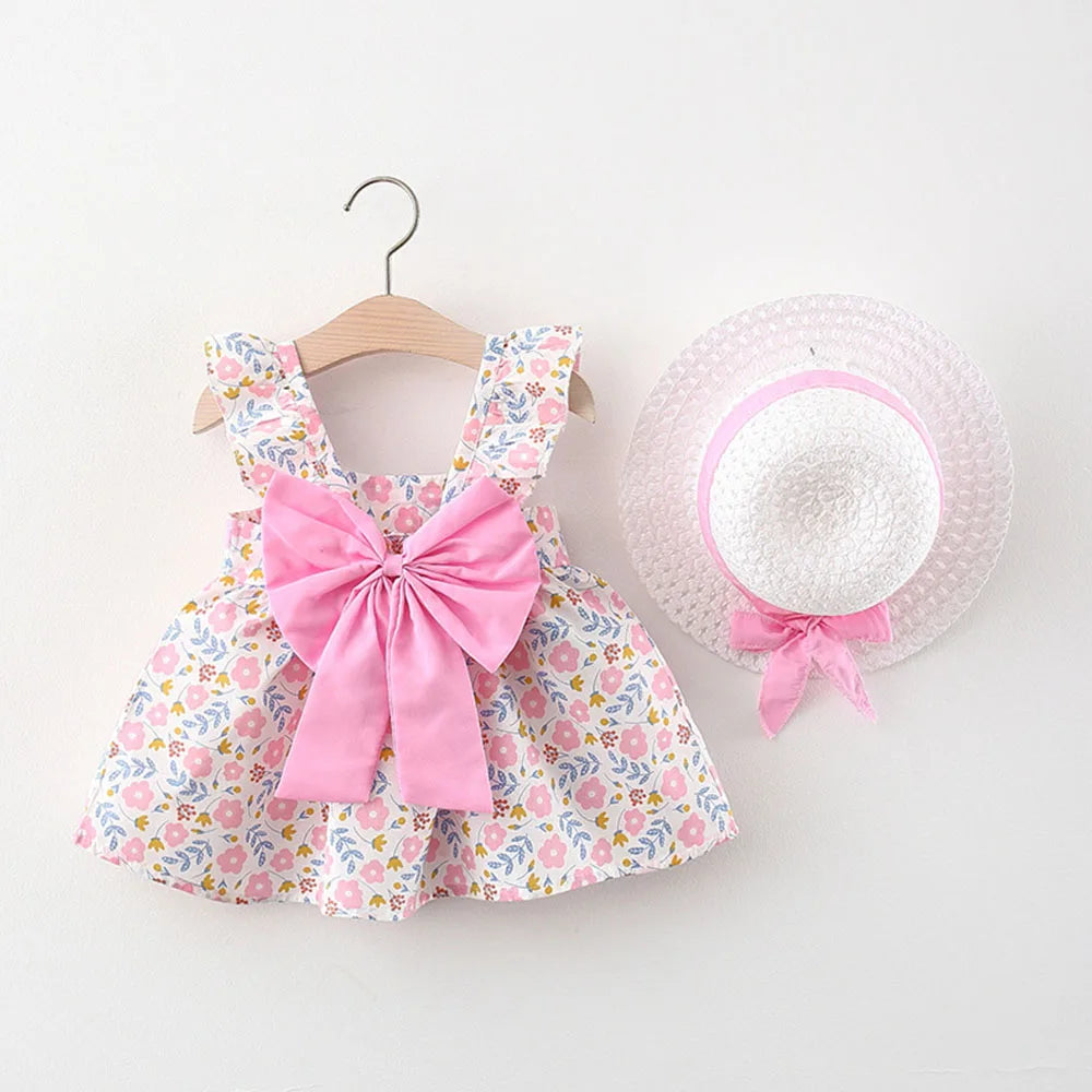 2025 Girls Cute Summer Sleeveless Dress Girl 2Pieces Sets Short Pants + Dress Set Stripe Patten for Baby 6-24M