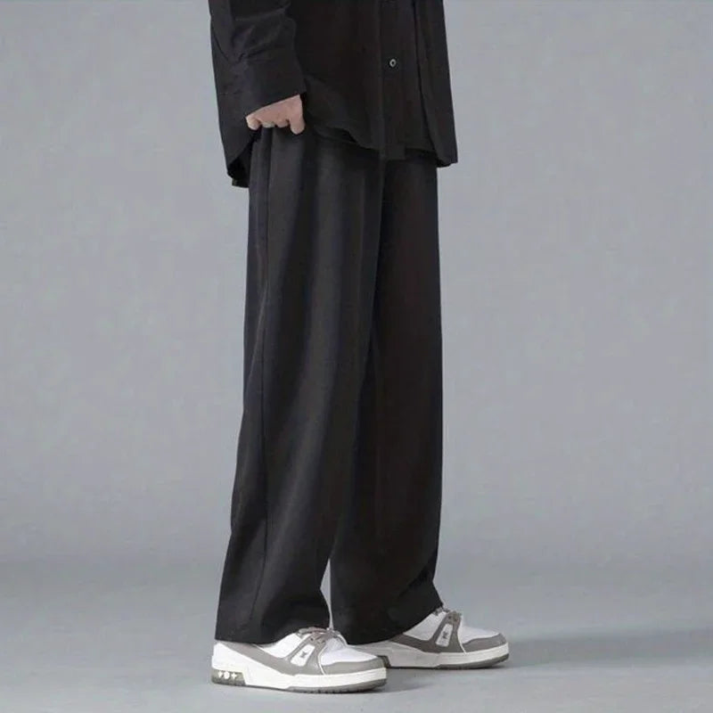 2026 Spring New Solid Color Straight Pants Man Elastic Waist Loose Casual Harajuku Trousers Japanese Style Thin Style Clothes