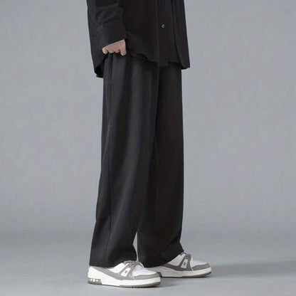 2026 Spring New Solid Color Straight Pants Man Elastic Waist Loose Casual Harajuku Trousers Japanese Style Thin Style Clothes