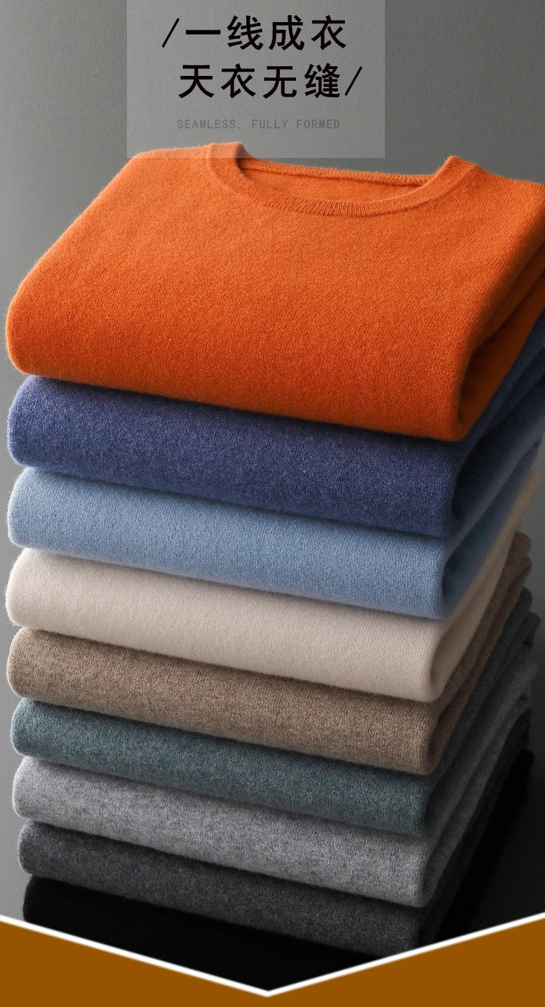 100% merino cashmere sweater men's round neck pullover business casual fashion top knitted loose men's Jacket