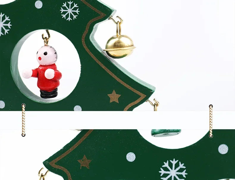 Holiday Tabletop Décor Carved Wood Xmas Tree 6 Hole Centerpiece for Mantel Scene Christmas Village Diorama Craft Ornament