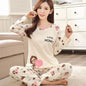 Autumn 2pieces Pyjamas Set Women Thin Sexy Sleepwear Lovely Home Suit 2025 Round Neck Girls Teacup Sleep wear Long Sleeve Pajama