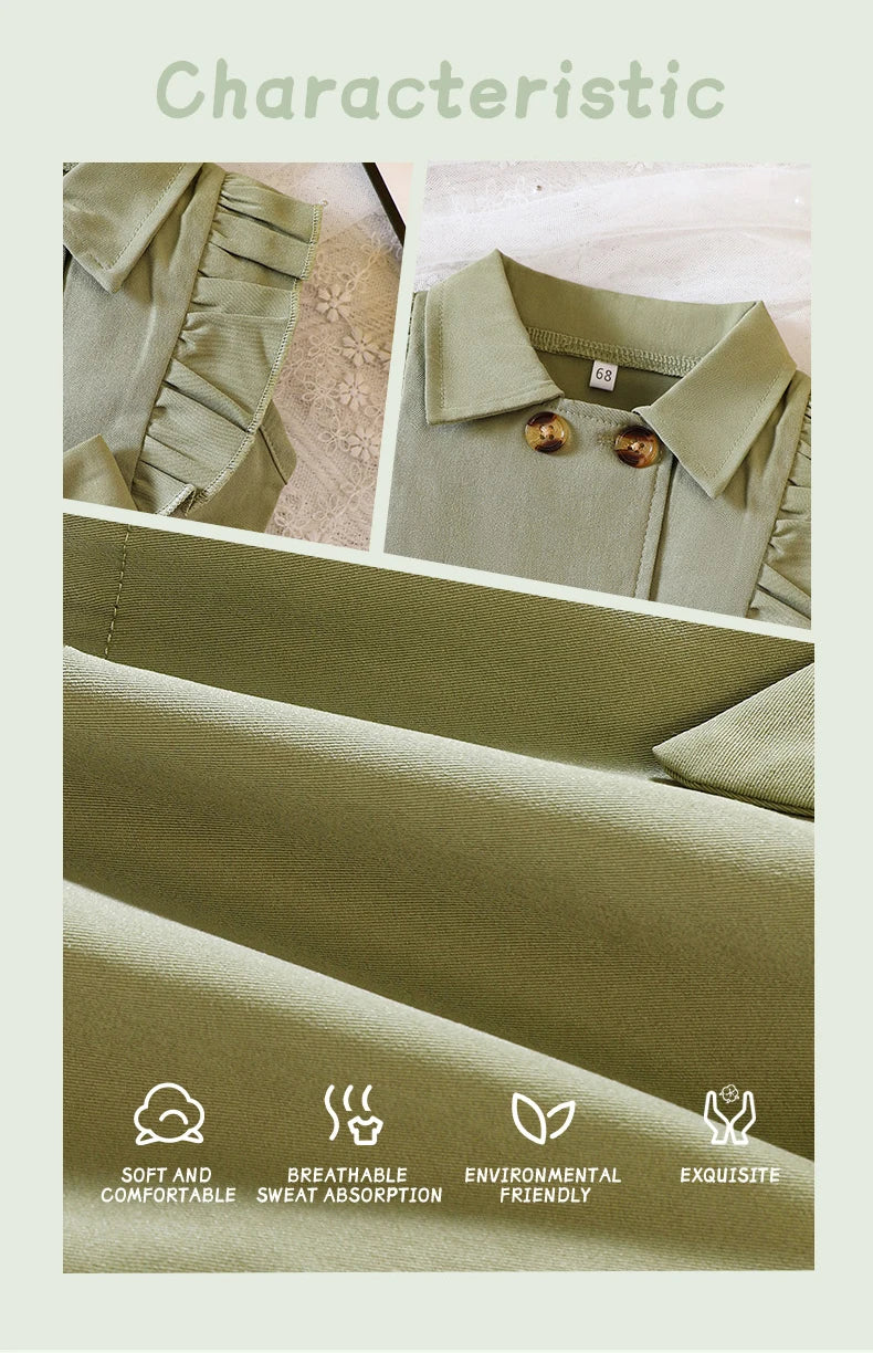 Wholesale Kids Girls Retro Solid Color Trench Belted Dress Double Breasted Elegant Summer Baby Dress