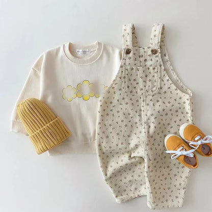 2025 New Spring Korean Style Baby Girls Boys Overalls Corduroy Print Newborn Baby Jumpsuit Outfits Infant Baby Girls Boys Pants