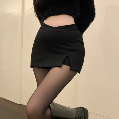 2026 Black Split Mini Skirts Women Summer Club High Waist Slit Skirt Streetwear Korean Party Fashion Irregular Slim A Line Skirt