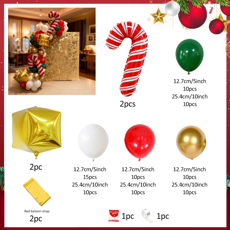 93 red, green,，gold, and white Christmas decoration wreaths, including candy cane gift boxes, suitable for Christmas party decor