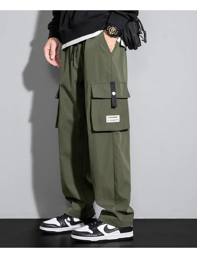 2025 Cargo Pants Men Straight Fit Wide Leg Fleece Lined Trouser Male Winter Fashion Loose Baggy Large Plus Size Warm Streetwear