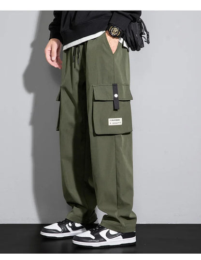 2025 Cargo Pants Men Straight Fit Wide Leg Fleece Lined Trouser Male Winter Fashion Loose Baggy Large Plus Size Warm Streetwear