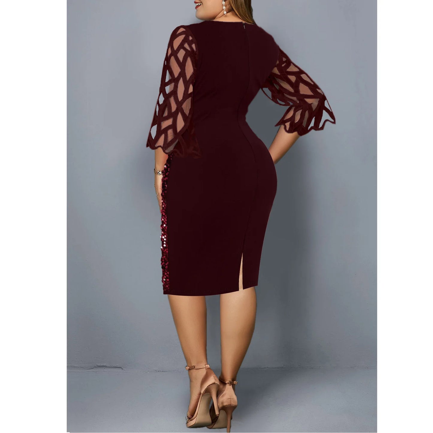 Elegant Sequin Plus Size 4XL 5XL Women Midi Dress Sexy Casual Evening Party Dress Gown Wedding Luxury Robe Rouge Vestidos