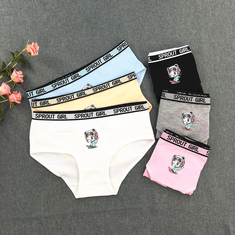 3Pcs New Fashion Cartoon Printing Letter Edge Girl Cotton Underwear Student Boxer Underwear Girls Triangle Underwear 8-16 Years