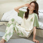Cotton Womens Pajamas Sets Long Pants Leisure Woman's Sleepwear Ladies Elegant Lattice Printing Pajama Girls Homeware Suit