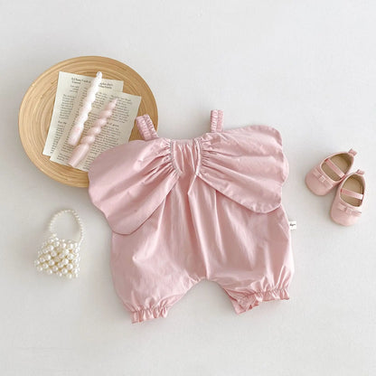 Summer New Solid Girl Infant Angel Wings Overalls Cute Children Suspenders Jumpsuit  Loose Baby Cotton Pants Kid Casual Trousers