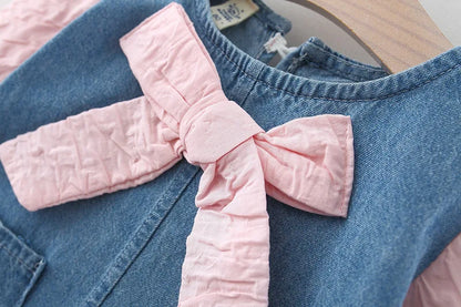 Newborn baby Girls Spring fall clothes Outfits Bow Denim Dress costume for toddler baby Girl cloth 1 year Birthday Dresses dress