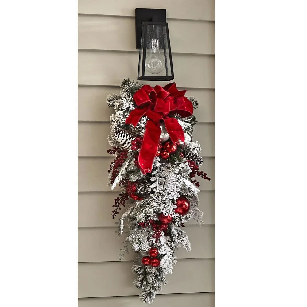 Holiday Wall Door Decoration Christmas Garland Wreath with Red Silver Christmas Ornament Balls