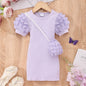 2026 Midi Dress Kids Girl Clothes Summer Short Sleeve Baby Girl Bodycon Dress Party Children Wrap Tight Dress 3 4 5 6 7 8 Years