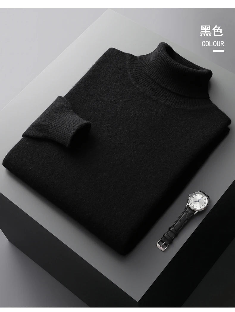 Autumn and winter new 100% merino cashmere sweater men's knitted pullover padded warm turtle neck fashion loose plus size coat