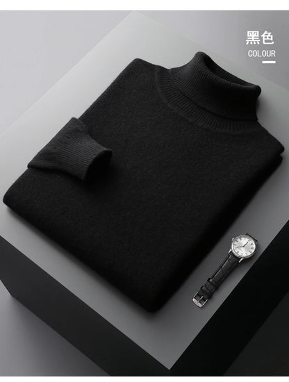 Autumn and winter new 100% merino cashmere sweater men's knitted pullover padded warm turtle neck fashion loose plus size coat