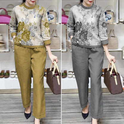 Summer Sets Large Silk Wide Leg Trouser Set Women's Spring 2026 New Print Silk Fashion Slim Two Piece Set Female Elegant