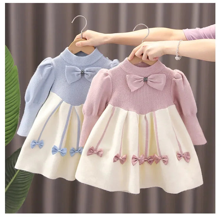 Autumn Winter Girls' Sweater Long Sleeve Dress 2025 Christmas Party Girl Baby Retro Cheongsam Lotus Leaf Knitted Wool Dress