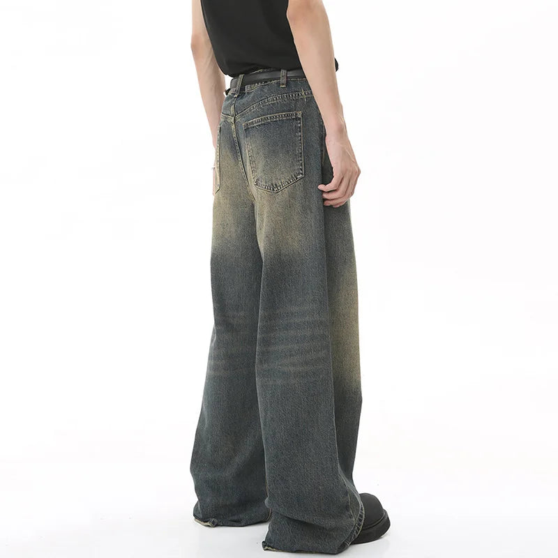 LUZHEN Old Male Pants Autumn Blue Washed Men Denim Jeans Straight Casual Men wear Loose Wide Leg Trousers 2026 New Fashion 9C354