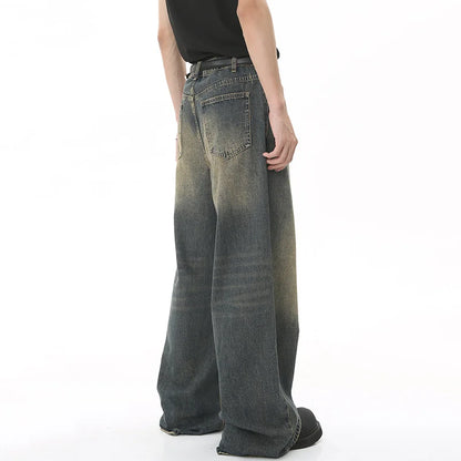 LUZHEN Old Male Pants Autumn Blue Washed Men Denim Jeans Straight Casual Men wear Loose Wide Leg Trousers 2026 New Fashion 9C354