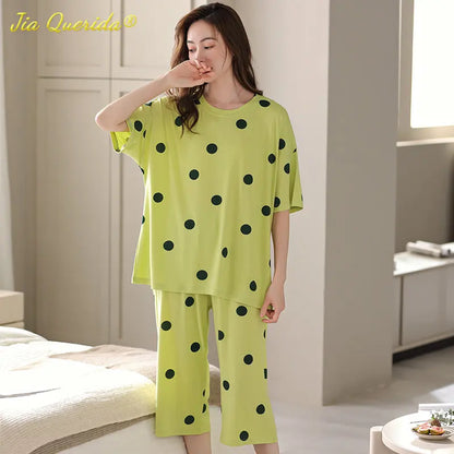 SUKAE M-5XL Cool Modal Woman's Pajamas Summer Plus Size Calf-length Pijamas Casual Knee-length Home suits Women's Capris Sleepwear