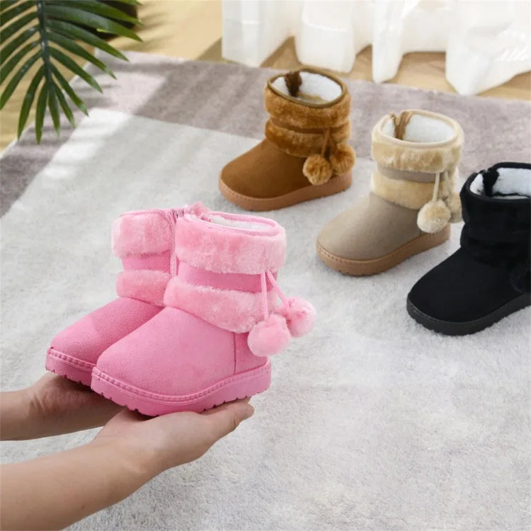 New Girls Snow Boots Winter Comfortable Thick Warm Kids Boots Lobbing Ball Thick Children Autumn Cute Boys Boots Princess Shoes