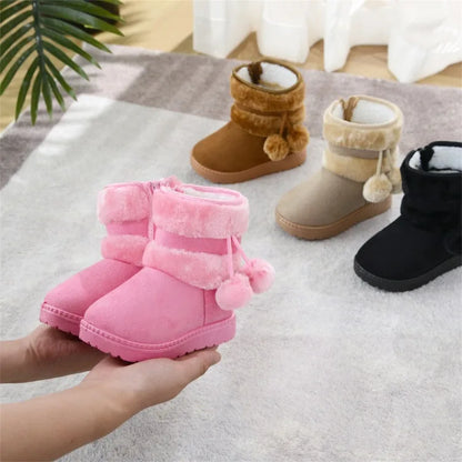 New Girls Snow Boots Winter Comfortable Thick Warm Kids Boots Lobbing Ball Thick Children Autumn Cute Boys Boots Princess Shoes