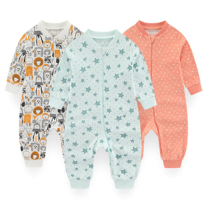 Newborn Baby 2-way Zipper Romper Cotton One-piece suit 0-24 Months Long Sleeve Newborn Baby Pajamas Comfortable Breathable