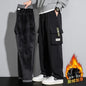 2025 Cargo Pants Men Straight Fit Wide Leg Fleece Lined Trouser Male Winter Fashion Loose Baggy Large Plus Size Warm Streetwear