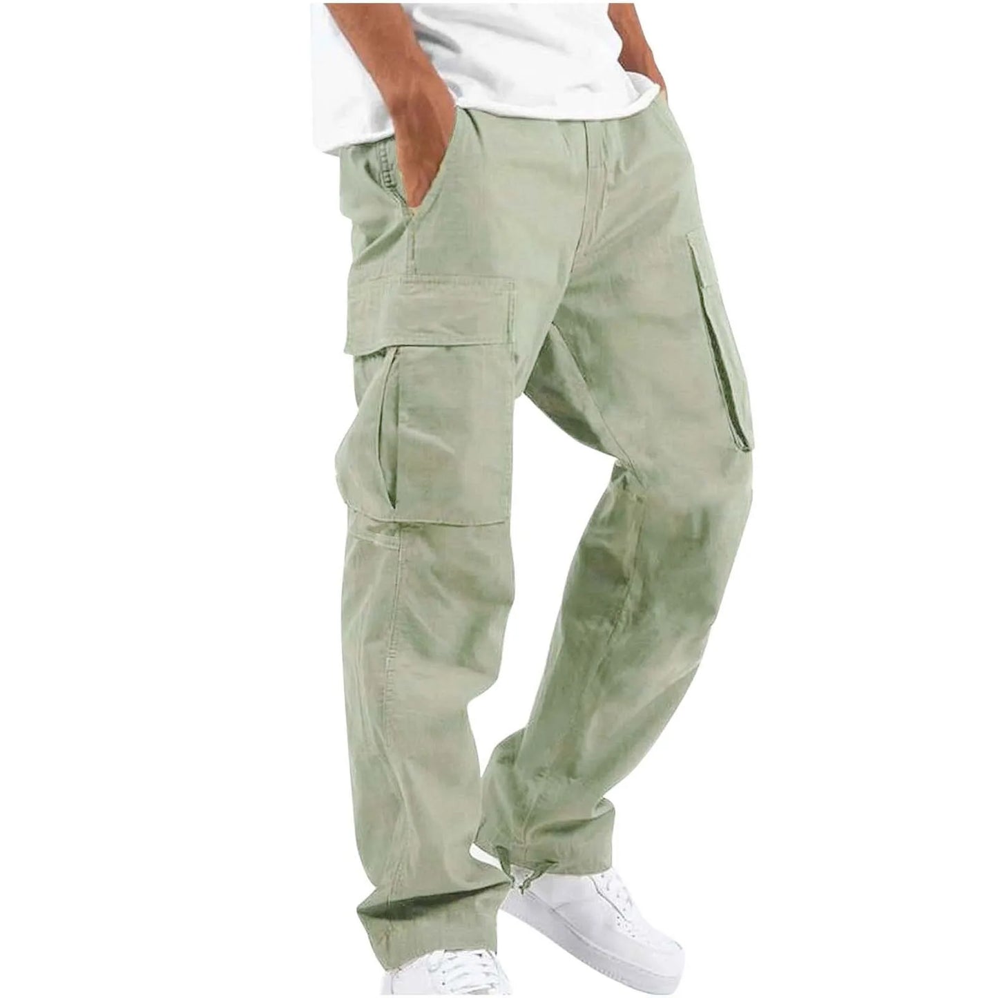 2026 new Men Spring Casual Trousers Solid Color Multi-Pocket Loose Straight Sports Fitness Pants Outdoor Cargo Pants Men